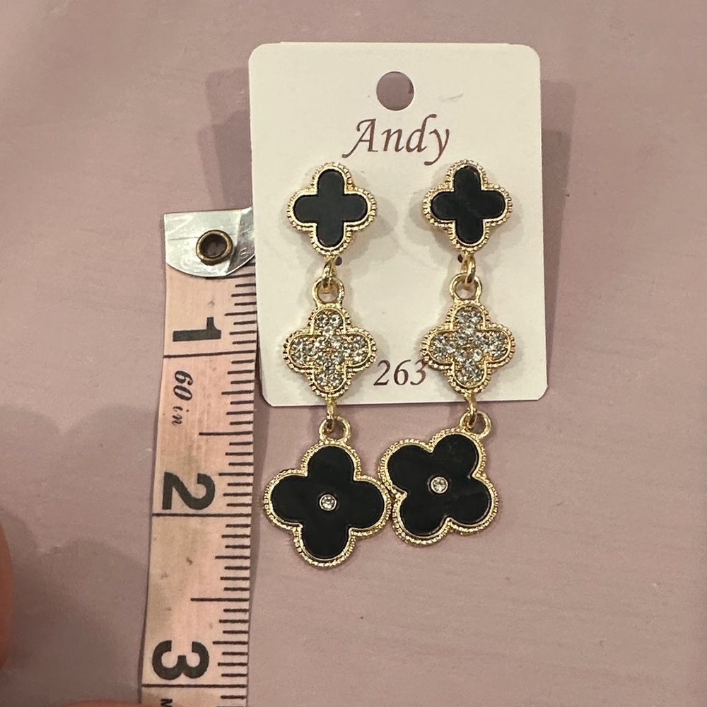 Black and Gold Floral Drop Earrings